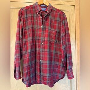 Vintage Burgany Plaid Pendleton Fine Worsted Wool Button Down Shirt / LG